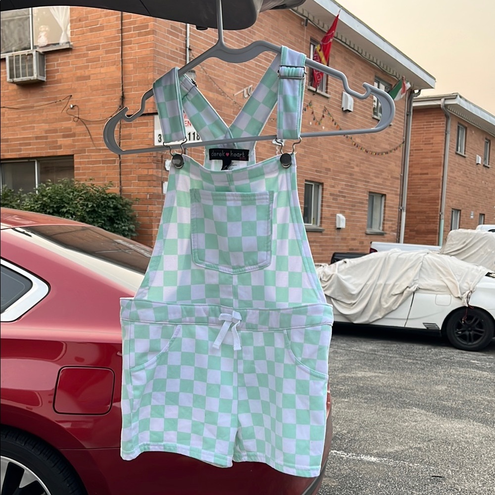 Derek Heart Green and White Checkered Overalls